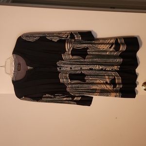 Long Reborn knit black, blue and tan tunic. SIZE XL.